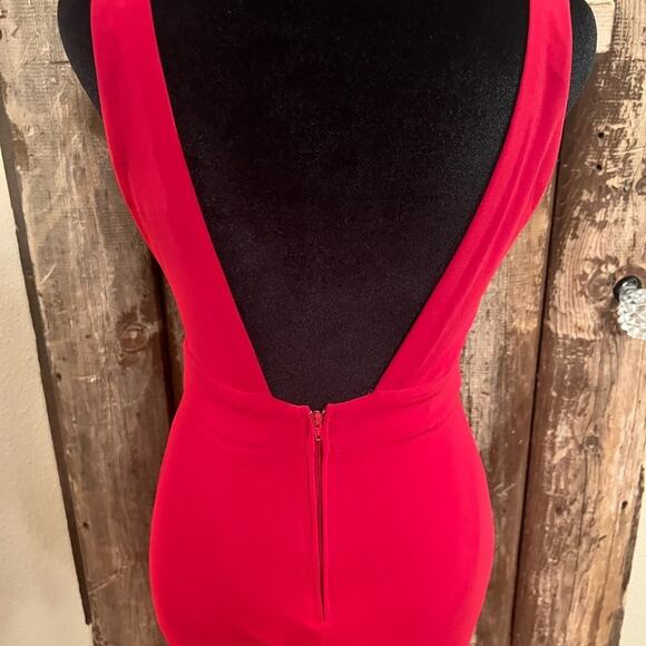 B. Darlin Long Mermaid Style Formal Red Dress Size 3/4 Low Cut Open Back - Picture 6 of 9